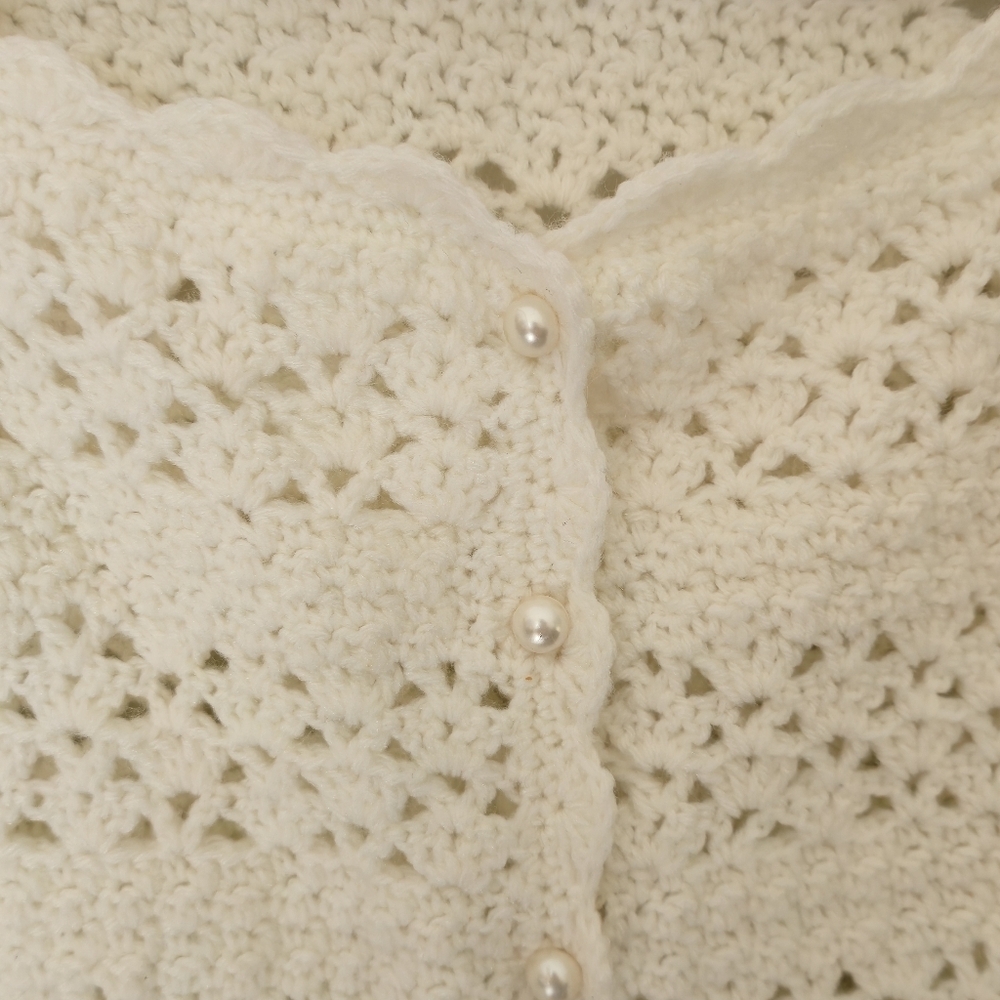 Vintage Crochet Longline Cardigan Pearl Button Coquette White L/XL - Picture 3 of 14